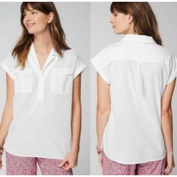 J. Jill Short Sleeve Utility Shirt Womens Small White V Neck Classic Capsule - Picture 1 of 9